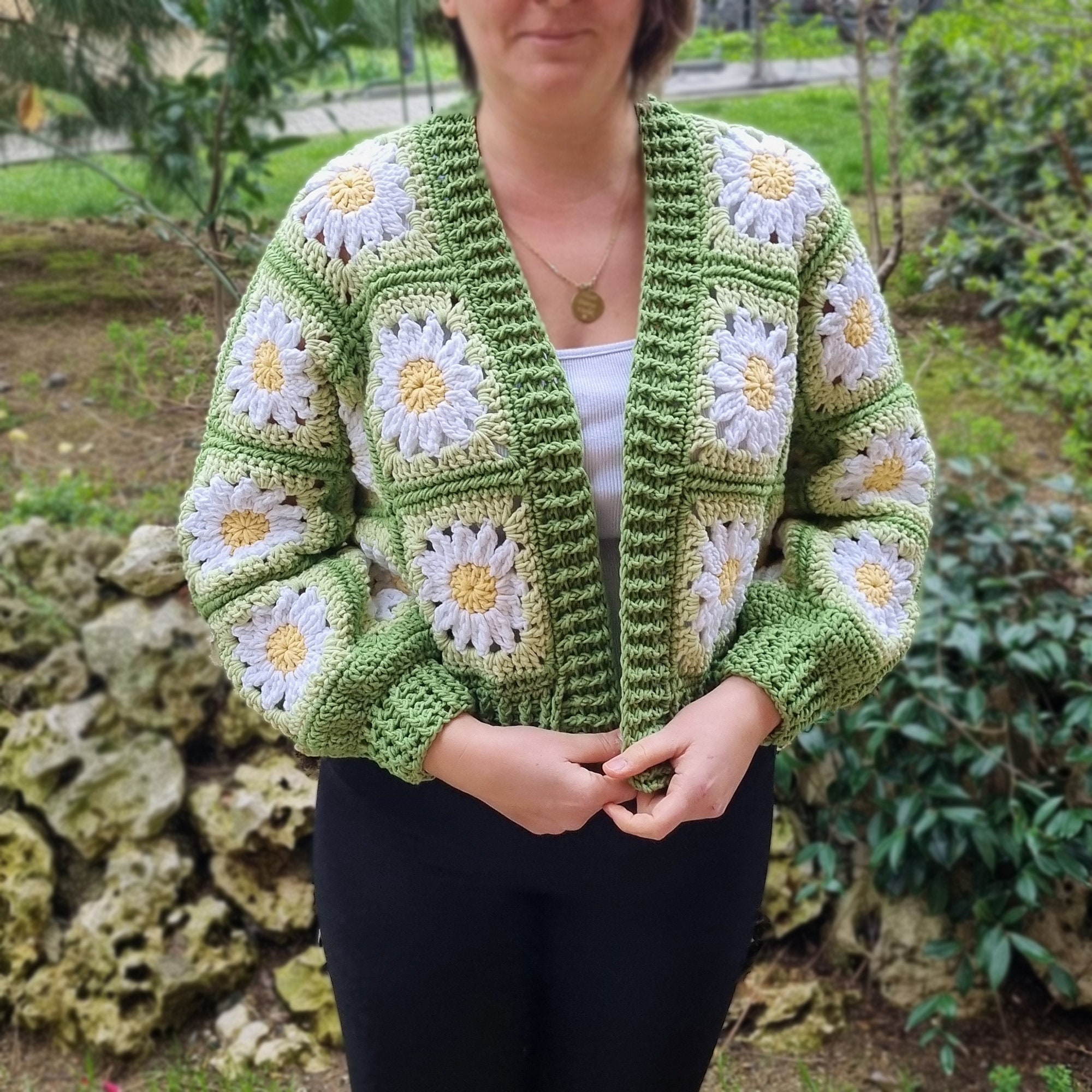 Handmade Daisy Flower Crochet Cardigan - Cozy and Stylish Sweater