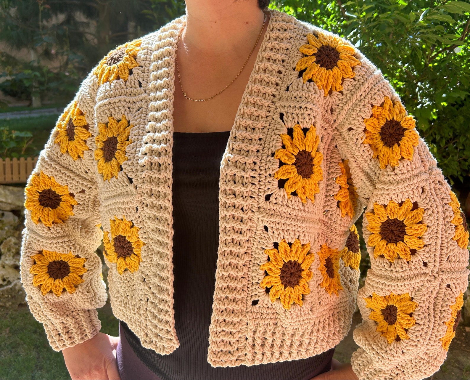 Sonnenblumen Cardigan Detailansicht