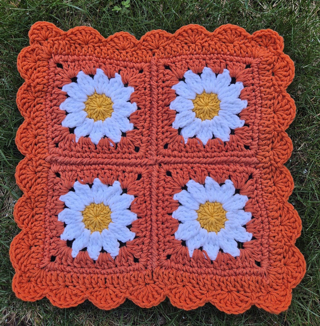 Handmade Crochet Daisy Placemat: Orange Boho Table Decor - Etsy