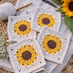 Motif tournesol au crochet fait main - Appliqué de fleurs bricolage pour cardigans, couvertures, oreillers, travaux manuels