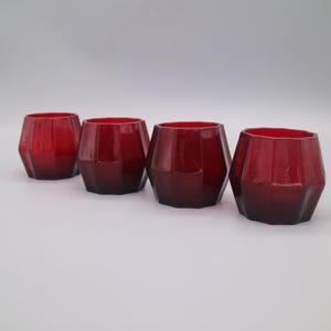 Vintage Ruby Red Glass Votive Candle Holders Geometric (Set of 4)