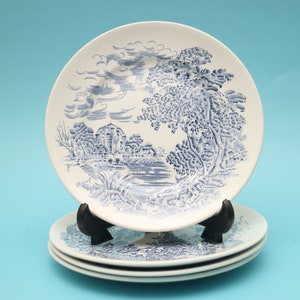 Vintage Enoch Wedgwood England Tunstall Countryside Blue Bread Plate (Set of 4)