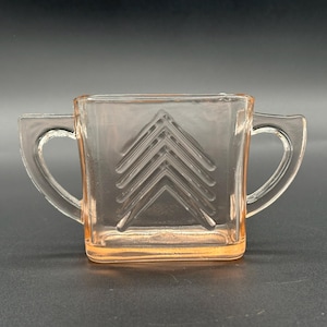 Vintage Hazel Atlas Art Deco Chevron Pink Depression Glass Sugar Bowl