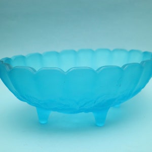 Indiana Harvest Grape Fruit Bowl Footed Blue Satin Blue Glass Embossed Fruit Design