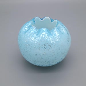 Vintage Victorian Spangle Glass Blue and Silver Fleck Rose Bowl with Crimped Edge | UV Glass