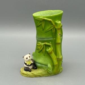 Maceta vintage de bambú con forma de oso panda de 15 cm, cerámica artística verde, decoración figurativa de estilo asiático
