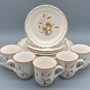 Royal Sealy Autumn Wheat Style Stoneware Speckled Wheat Floral Mugs Plates Replacement Pieces Set