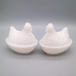 Vintage Hazel Atlas Nesting Hen Chicken On Nest Dish Covered Candy Bowl Milk Glass Vintage Nesting Hen, Farm House Decor