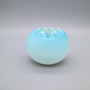 Vintage Victorian Spangle Glass Blue and White Rose Bowl with Crimped Edge