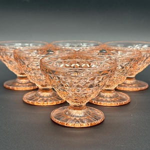 Vintage Jeannette Holiday Buttons & Bows Pink Depression Glass Sherbert Cups, 1930&#39;s Depression Glass