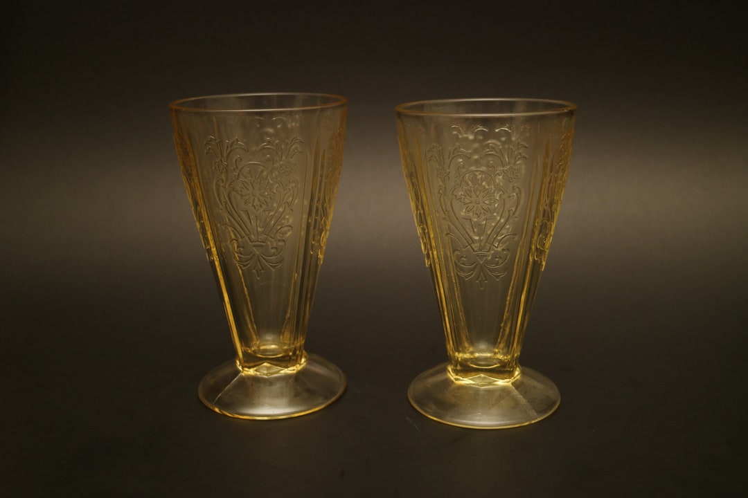 Vintage US Glass Depression Glass Footed Tumblers Yellow Topaz Primo ...
