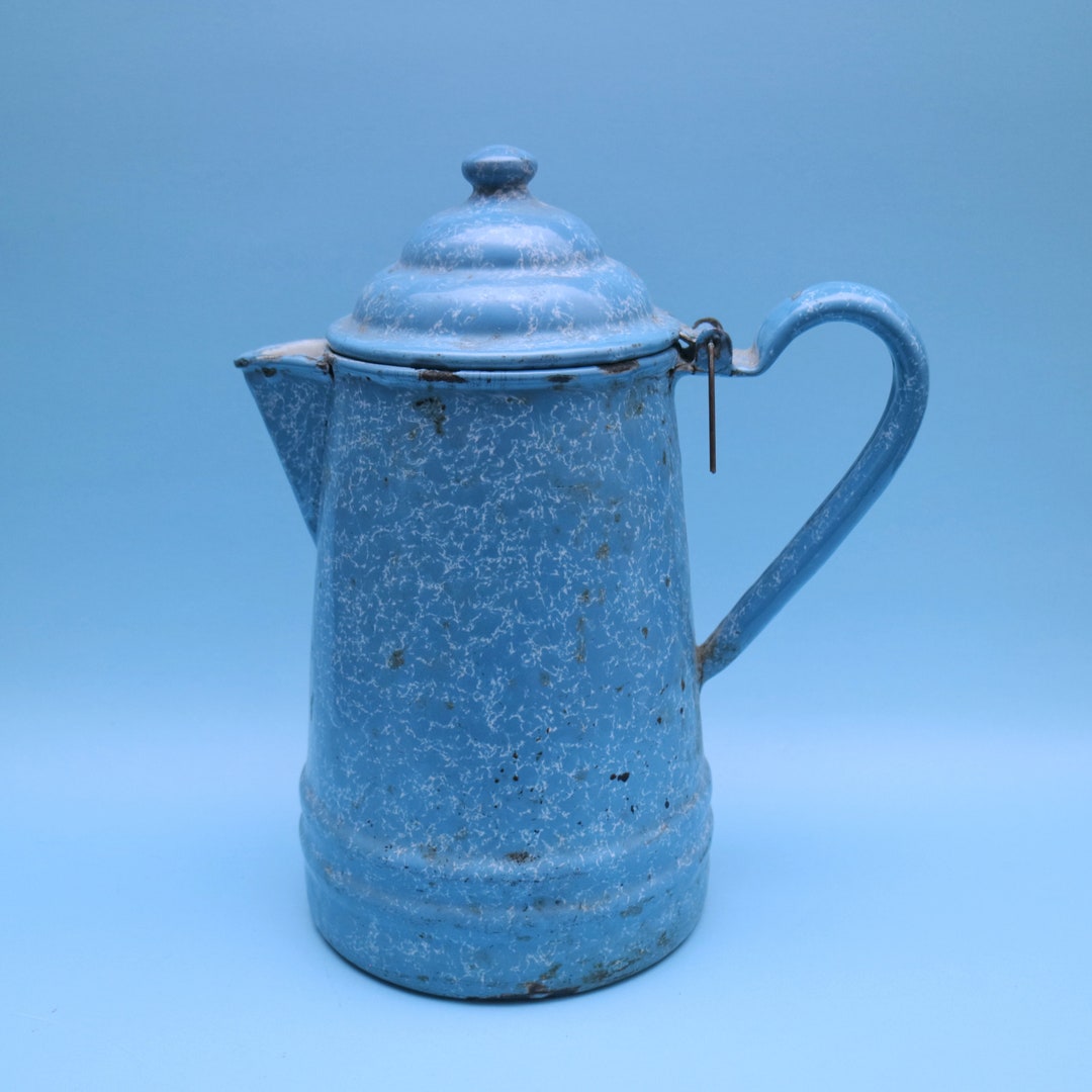 Enamel Kettle Blue Enamelware Coffee Pot Vintage Blue Enamel Etsy