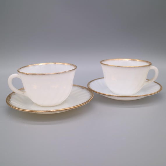 Vintage Fire King Milk Glass Tea Cup Saucer (set of 2) Suburbia