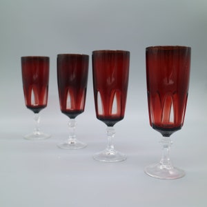 Cristal D’Arques Durand Gothic Cocktail Champagne Glasses | Ruby Red France Cut To Clear 1970s (Set of 5)