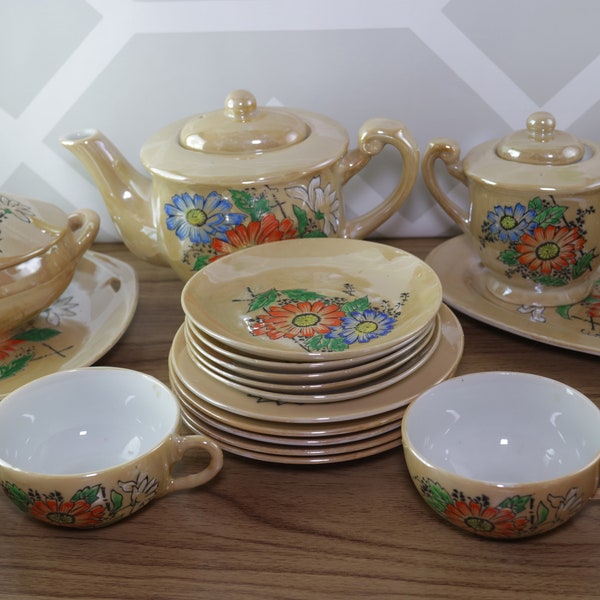 Vintage Lusterware Japan Porcelain miniature Tea Set Dinnerware Service for 4
