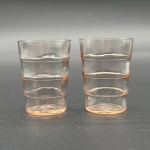 1930s Anchor Hocking Block Optic Pink Depression Glass Shot Glasses (Set of 2) – Vintage Art Deco Collectible Barware