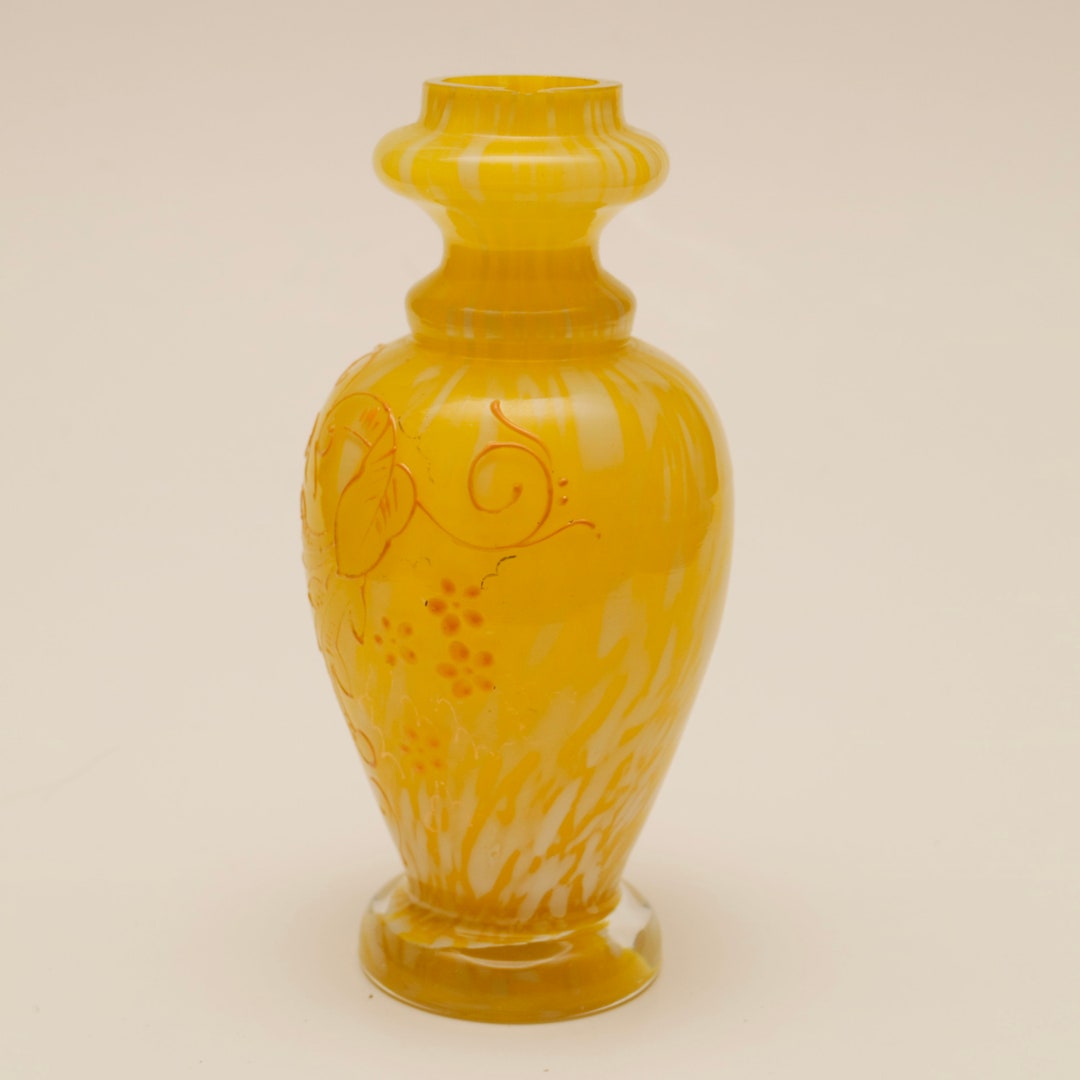 Handpainted Vintage Yellow Vase Unique Home Decor Floral Etsy
