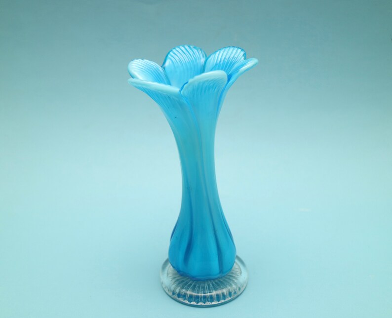 Vintage Cased Art Glass Flower Vase in Clear and Turquoise Etsy Australia
