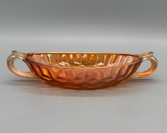 Vintage Marigold Iridescent Carnival Glass 2 Handle Oval Dish 9 1/2" X 3 5/8"