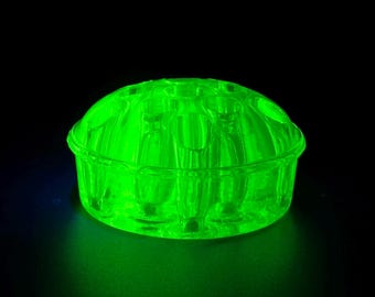 Large Antique Uranium Glass Flower Frog 1930s