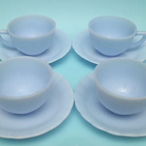 Pyrex Delphite Blue Teacups and Saucers (Set of 4) Blue Delphite Pie Crust Tea Cup & Saucer