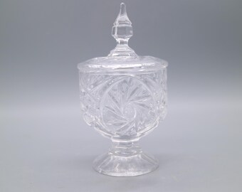 Cut Glass Candy Dish with Lid, Hobstar Cut Glass Candy Dish, Vintage Pedestal Candy Dish, Vintage Footed Candy Dish, Vintage Hobstar Candy