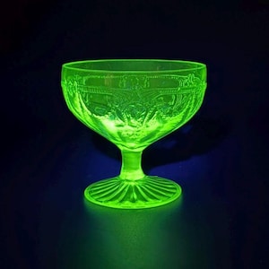 Vintage Anchor Hocking Cameo Green Depression Glass Sherbet Glass | Uranium Glass