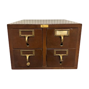 Armoire à queue d'aronde BRODART vintage à 4 tiroirs en bois pour catalogue de cartes postales