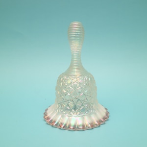 Vintage Fenton Opalescent Glass Daisy & Button Pink Dust Rose Crest Iridized Bell