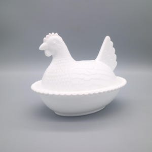 Indiana glazen kip kip op nest schaal bedekt snoepkom melkglas vintage nestkip, decoratie boerderij