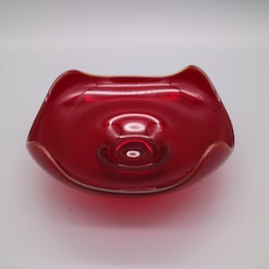 Vintage Viking Art Glass Ruby Red Round Bon Bon Dish #6602 Cupped Edge | Decorative Bowl