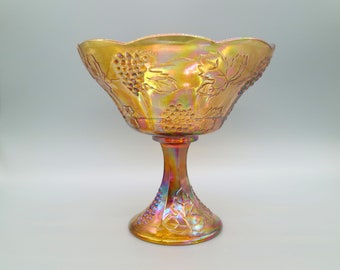 Vintage Indiana Glass Marigold Carnival Glass Fruit Bowl Compote | Harvest Grape