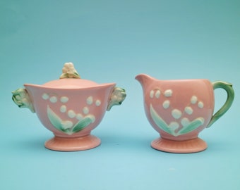 Vintage Occupied Japan Pink Lilly Of The Valley Cream & Sugar Set 1940's