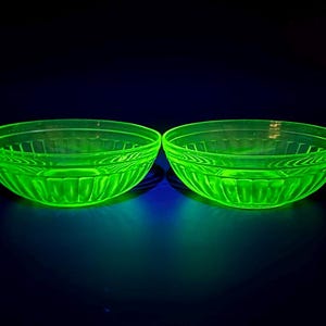 Anchor Hocking Ribbed Green Depression Glass Uranium Bowls (Set of 2) | Uranium Glass