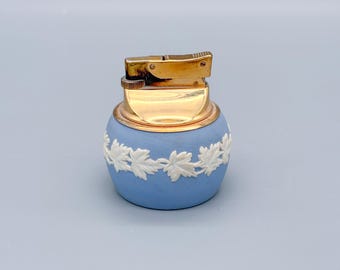 wedgwood cigarette lighter 1956 Wedgwood Oval Cigarette Lighter Ronson Element Blue Jasperware Ulysses