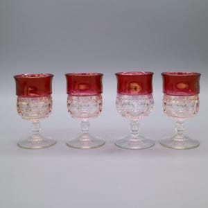 Indiana Glass Kings Crown Ruby Red Bad Thumbprint Liqueur Glasses Shot Glasses | Made in USA