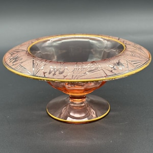 Vintage Tiffin Glass Pink Depression Compote Pedestal Candy Dish w/ Encrusted Rim