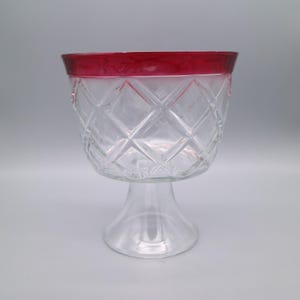 Vintage Indiana Glass Ruby Band Trifle Bowl | Pedestal Ruby Flash Glass Trifle Bowl