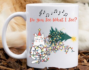 Ceramic Mug 11oz, Christmas Mug for Cat Lovers, Christmas Cat Mug, Naughty Cat Mug, Gifts for Cat Lovers, Gifts for Cat People, Funny Cats