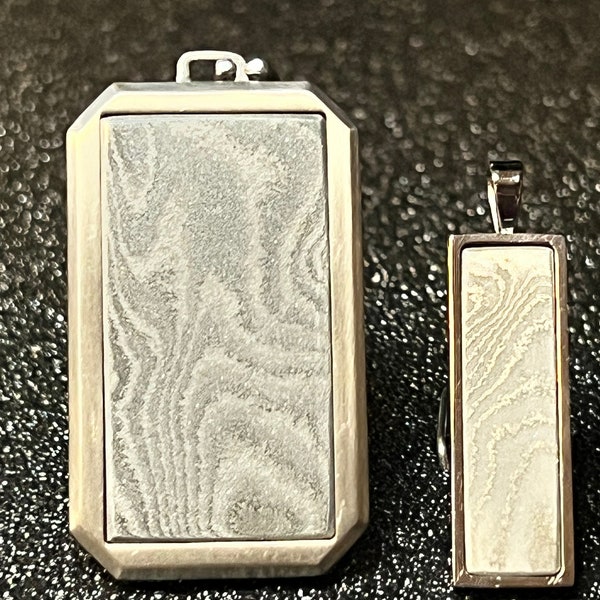 His and Hers Woodgrain Damascus Pendant Set