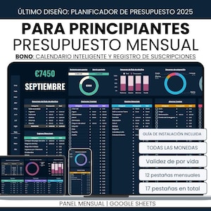 Spanish Budget Planner, Planificador de Presupuesto Mensual Google Sheets / Rastreador de Gastos / Hoja de Cálculo Finanzas Personales