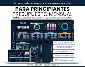 Planificador de presupuesto mensual en español / Presupuesto Mensual en Google Sheets / Control de Gastos y Finanzas / Seguimiento de Ahorros