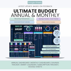 Ultimate Annual Budget Spreadsheet | Sinking Funds / Goal Tracker | Calendar | Subscription Tracker | Annual Monthly Budget Google Sheets