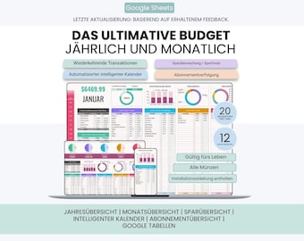 German Ultimate Budget Planner | Jährlicher und monatlicher Budgetplaner | Monats- und Jahresbudgetplaner | Monatlicher und jährlicher