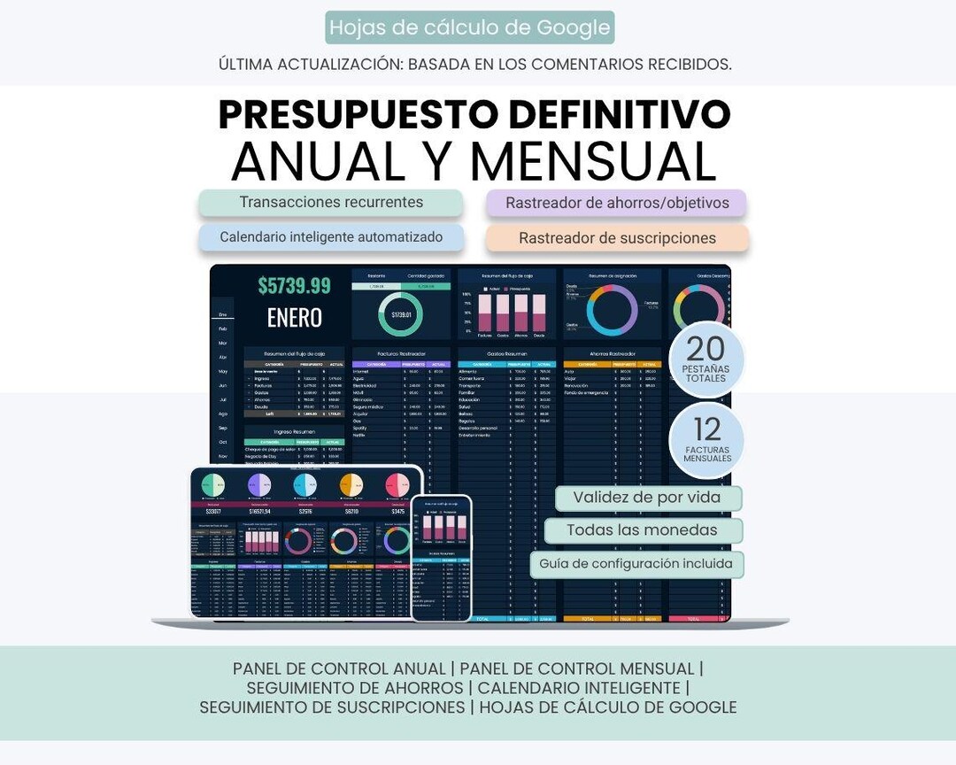 Spanish Ultimate Budget Planner / Planificador de Presupuesto Mensual y ...