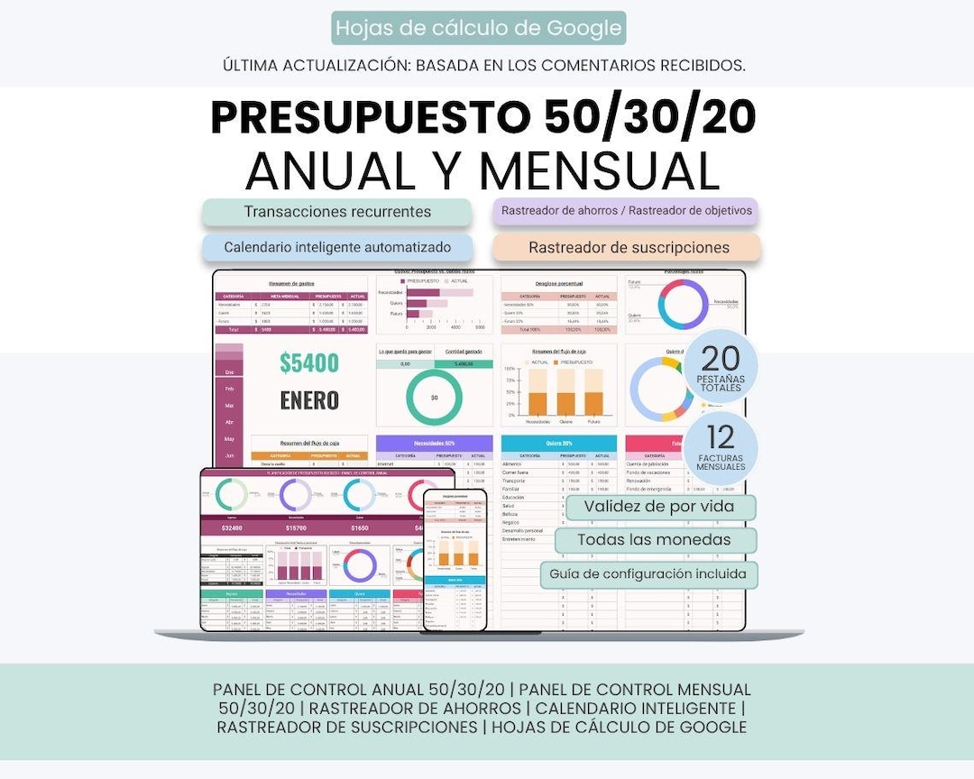 Español 50/30/20 Budget / Presupuesto 50 30 20 / Plantillas de Finanzas ...