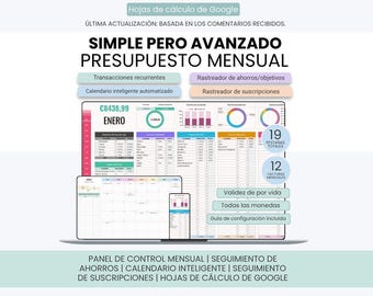 Spanish Monthly Budget Planner, Planificador de presupuesto, Rastreador de ahorros, Calendario, Rastreador de Suscripciones - Google Sheets