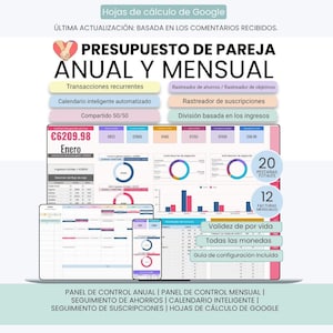 Planista budżetu pary hiszpańskiej | Planificador de Presupuesto dla Parejas en Español dla Arkuszy Google | Panel roczny i meniczny