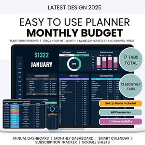 Planner di budget mensile modificabile, versione scura, ultimo planner di budget, Fogli Google, monitoraggio delle buste paga, monitoraggio delle spese settimanali,