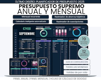 Spanish Ultimate Budget Planner | Planificador de Presupuesto Mensual y Anual | Planificador de Presupuesto Mensual y Anual en Google Sheets